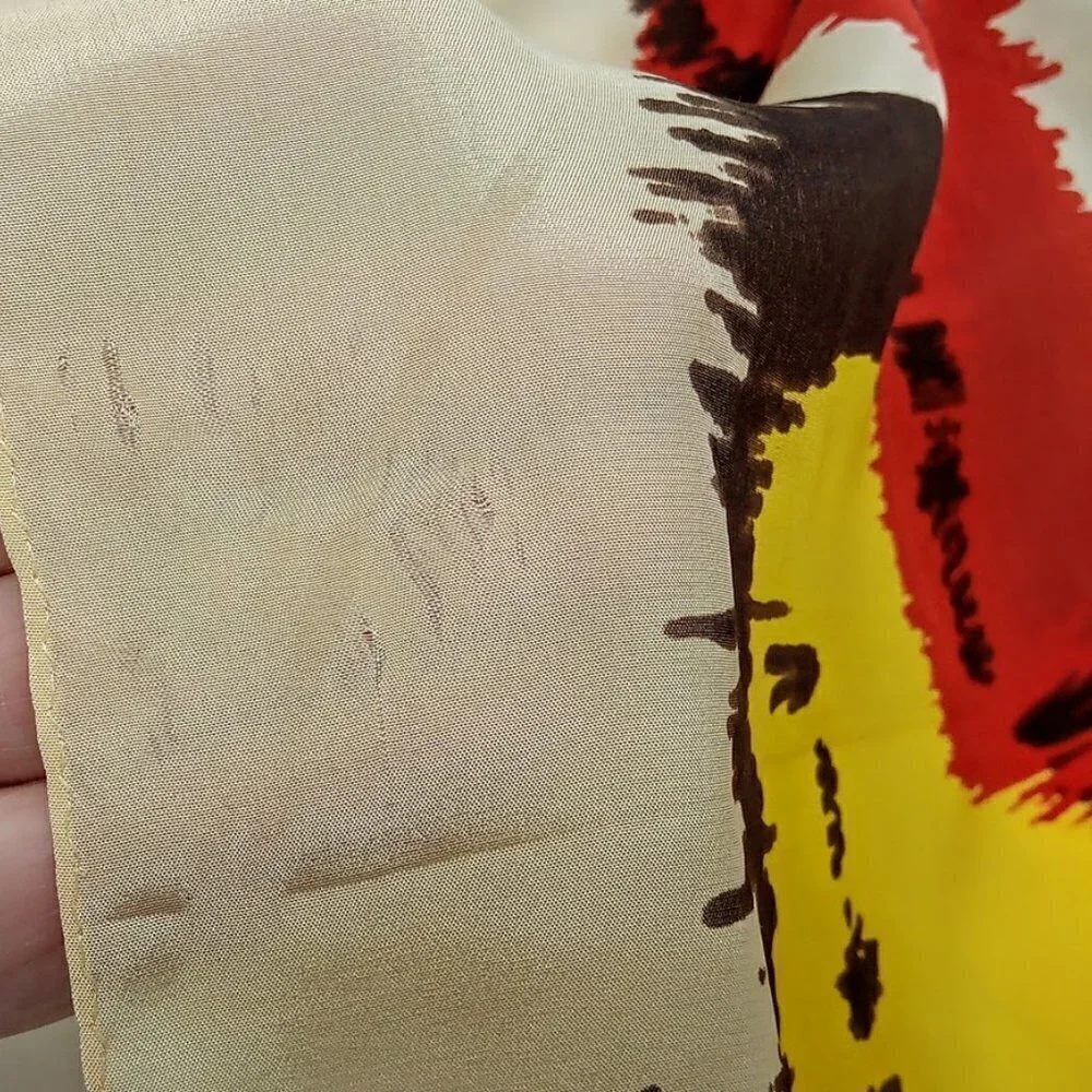 Anne Klein Tan Red Yellow Abstract Print Silk Oblong Scarf
